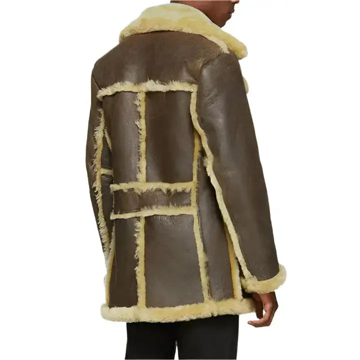 Men’s Brown Sheepskin Shearling Leather Jacket Coat-2