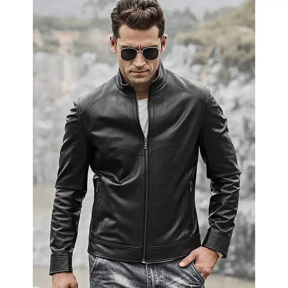 Men’s Lambskin Leather Biker Jacket-0