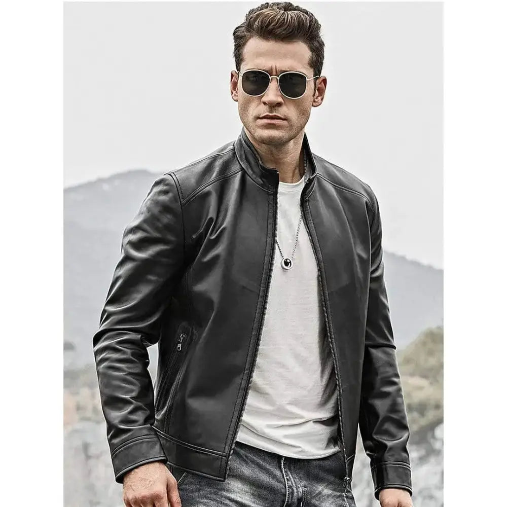Men’s Lambskin Leather Biker Jacket-2