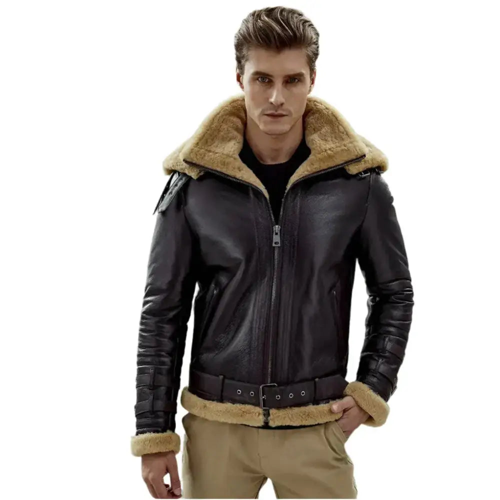 Men’s Dark Brown B3 Bomber Shearling Jacket-3