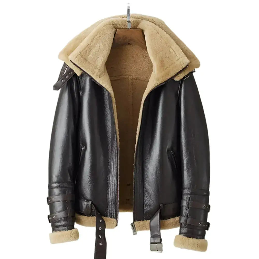 Men’s Dark Brown B3 Bomber Shearling Jacket-0