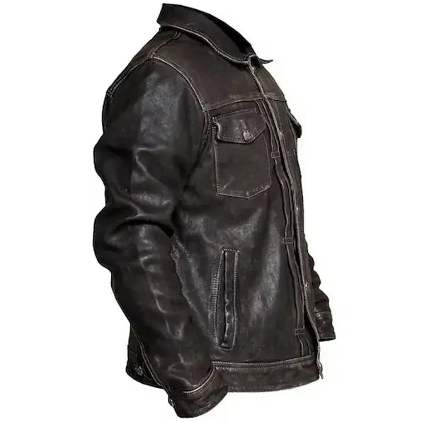 Men’s Distressed Leather Trucker Jacket-2