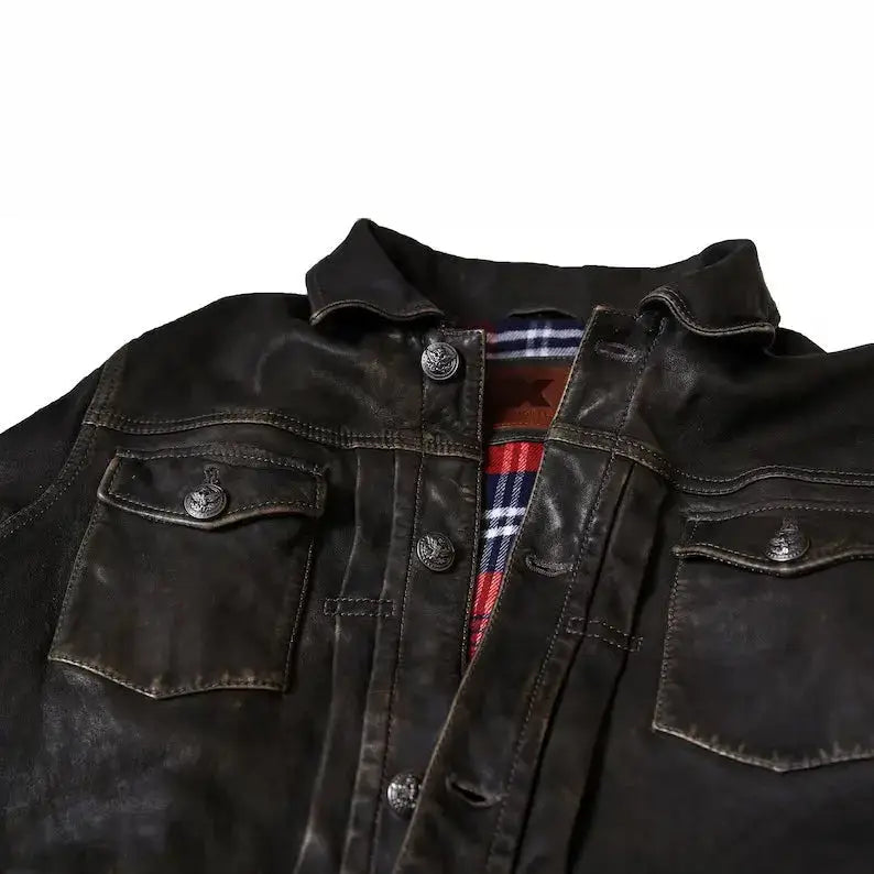 Men’s Distressed Leather Trucker Jacket-3
