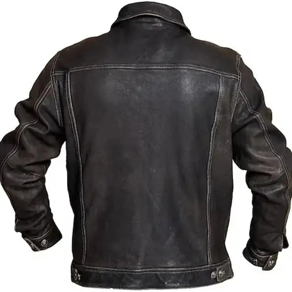 Men’s Distressed Leather Trucker Jacket-1