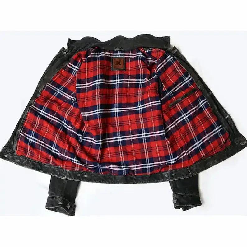 Men’s Distressed Leather Trucker Jacket-4