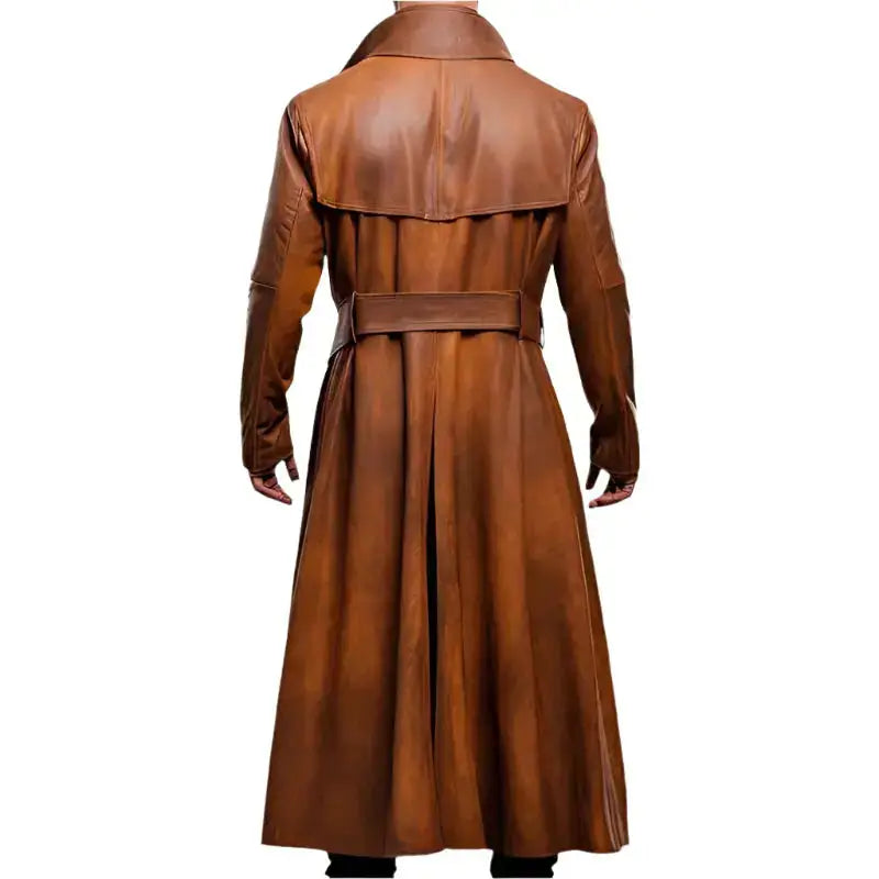 Men’s Peanut Brown Distressed Leather Duster Coat-1