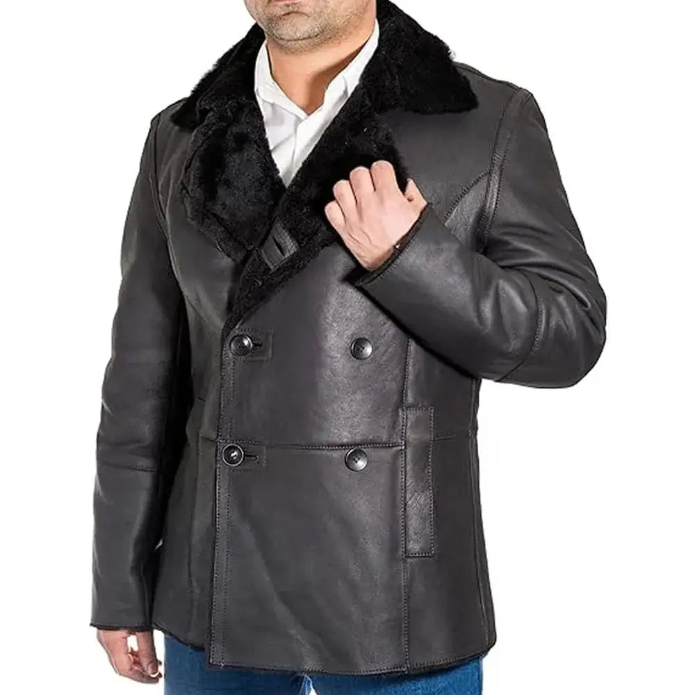 Men’s Double Breasted Sheepskin Shearling Coat-0
