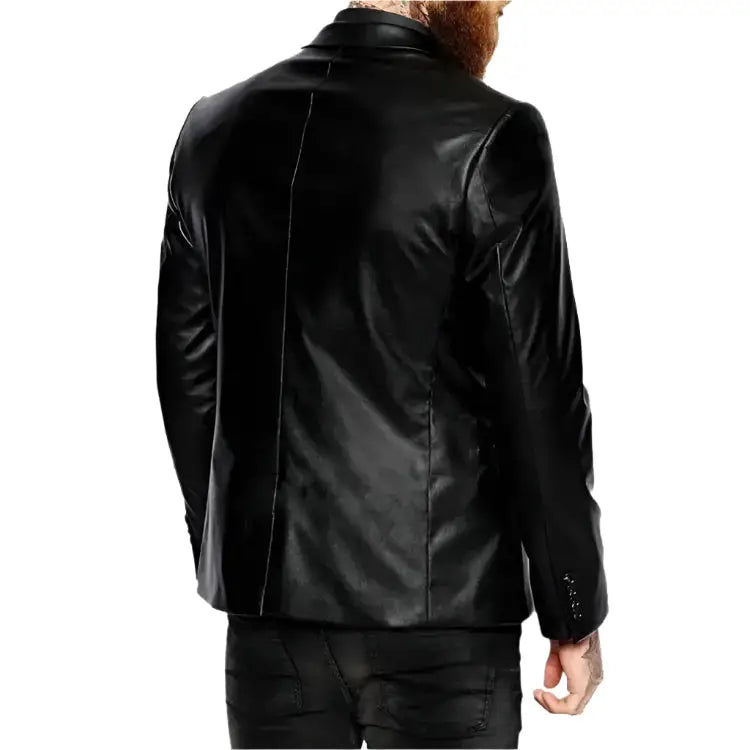 Men’s Elegant Black Leather Blazer Coat-1