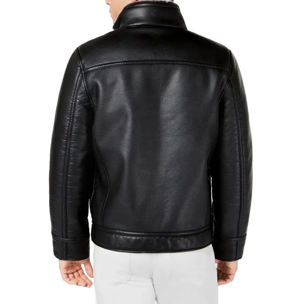 Men’s Faux Leather Jacket with Shearling Lining-1