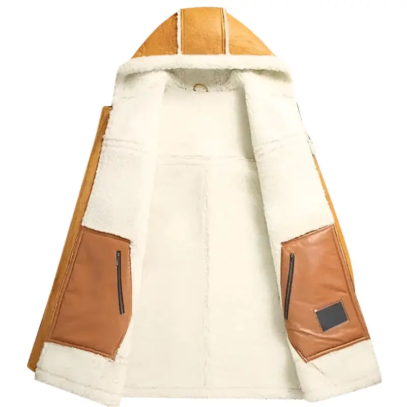 Men's Yellow Hooded Shearling Bomber Coat-1