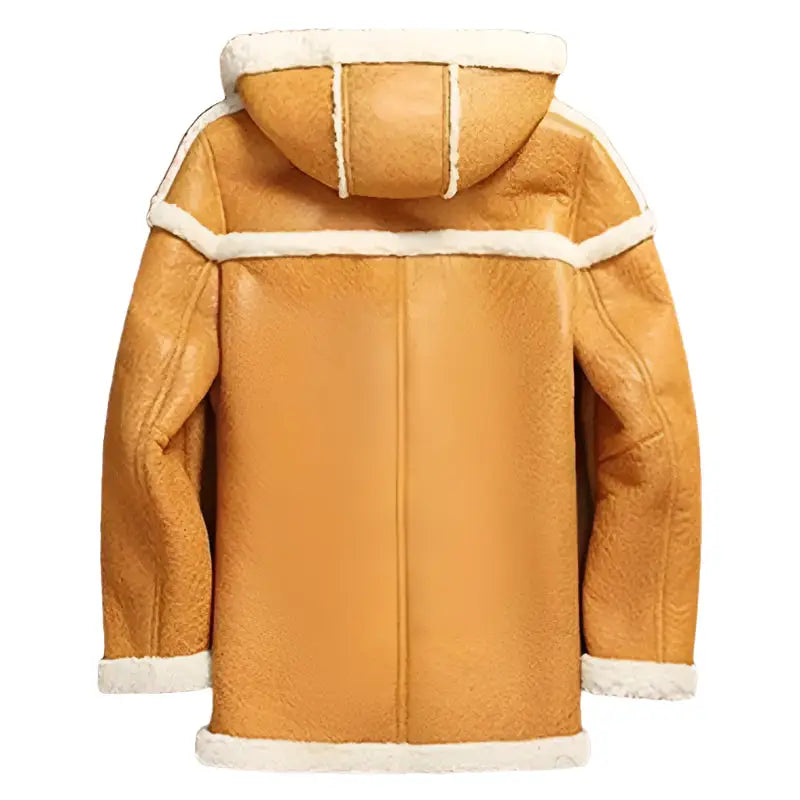 Men's Yellow Hooded Shearling Bomber Coat-2