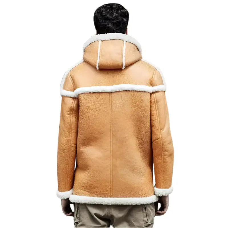 Men's Yellow Hooded Shearling Bomber Coat-4