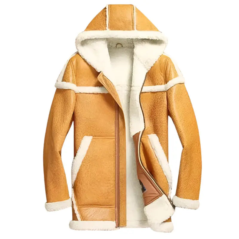 Men's Yellow Hooded Shearling Bomber Coat-0