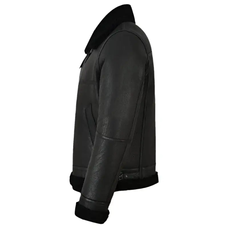 Men’s Jet Black Shearling Leather Jacket-3