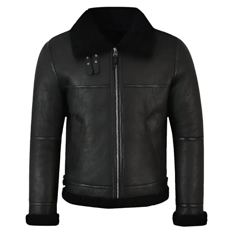 Men’s Jet Black Shearling Leather Jacket-0