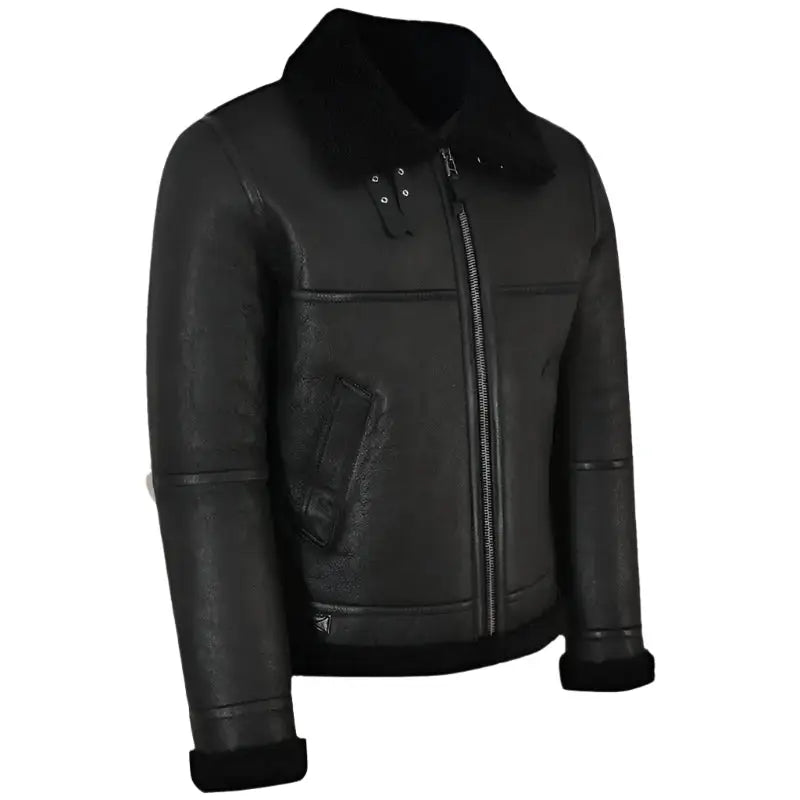 Men’s Jet Black Shearling Leather Jacket-2