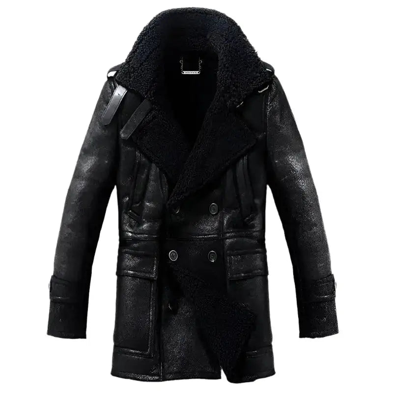 Men’s Long Black Sheepskin Fur Coat-0