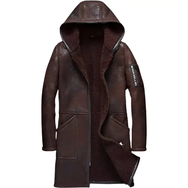 Men’s Long Hooded Sheepskin Shearling Coat-0