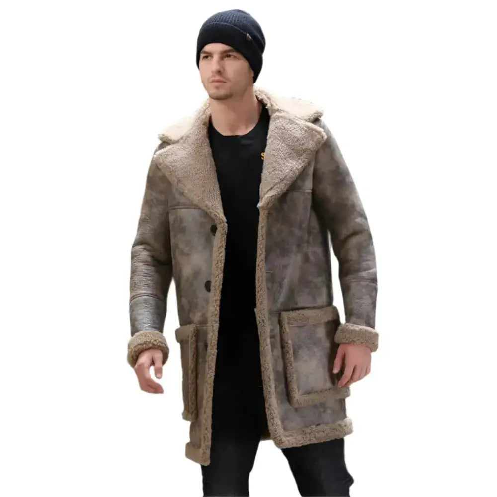 Men’s Long Waxed Shearling Sheepskin Fur Coat-1
