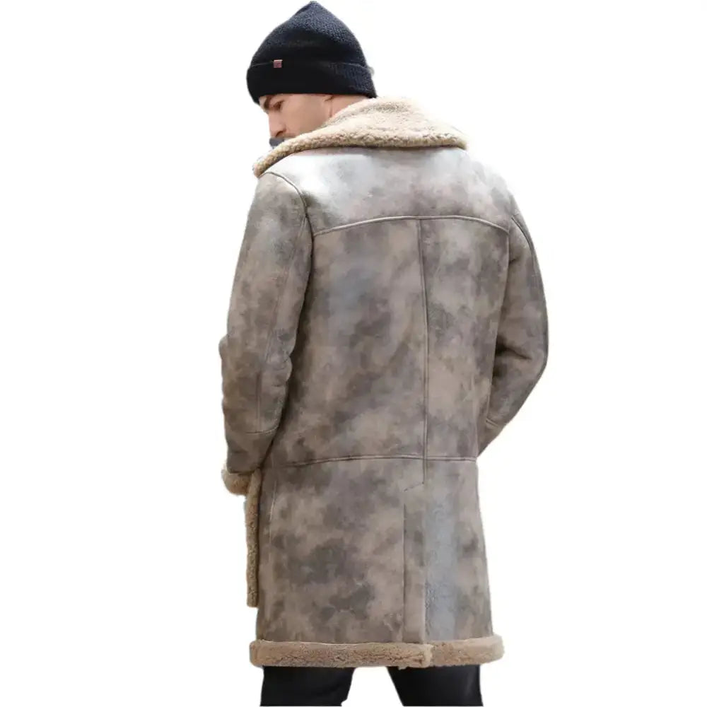 Men’s Long Waxed Shearling Sheepskin Fur Coat-2