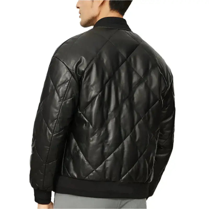 Men’s Quilted Lambskin Leather Down Jacket-1