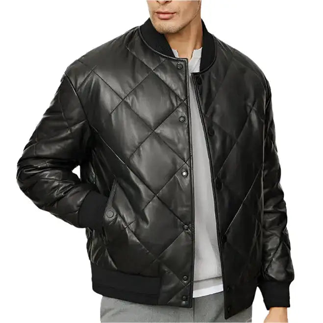 Men’s Quilted Lambskin Leather Down Jacket-0