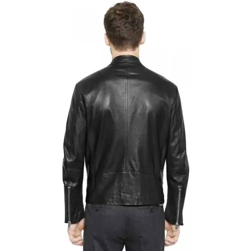 Men’s Retro Black Leather Moto Jacket-1
