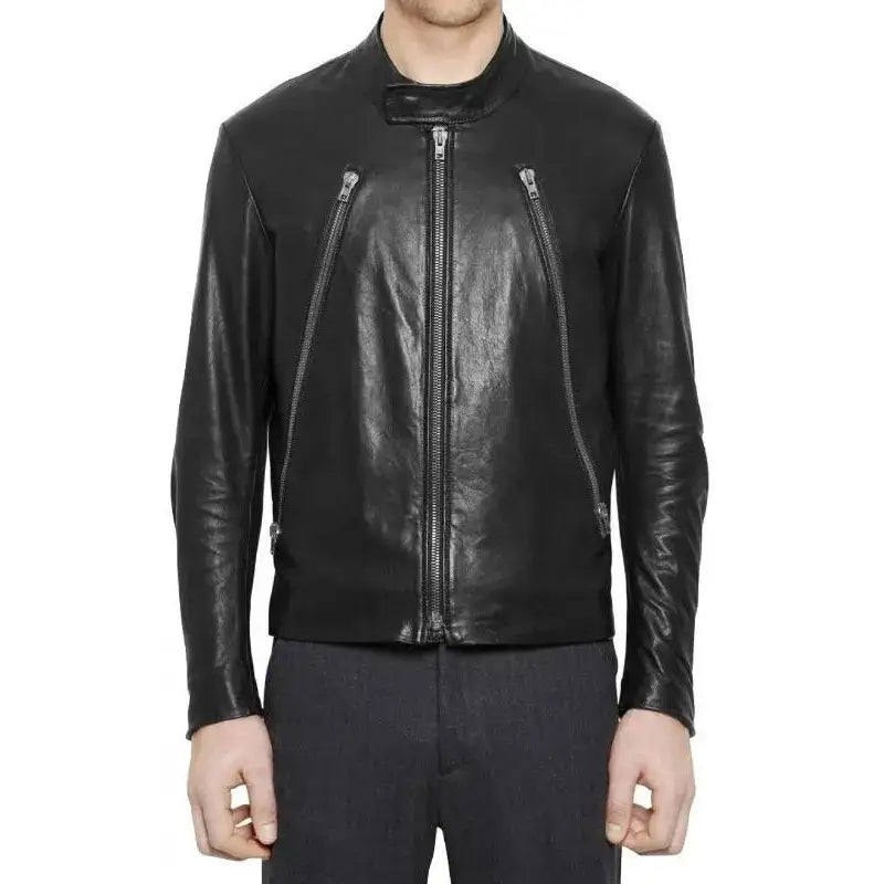Men’s Retro Black Leather Moto Jacket-0