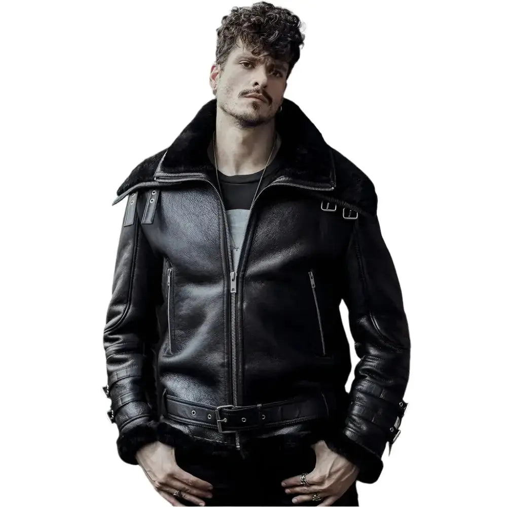 Men’s Shearling Aviator B3 Flying Jacket – Pilot Coat Style-2