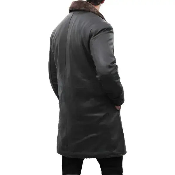 Men’s Shearling-Lined Black Leather Trench Coat-1
