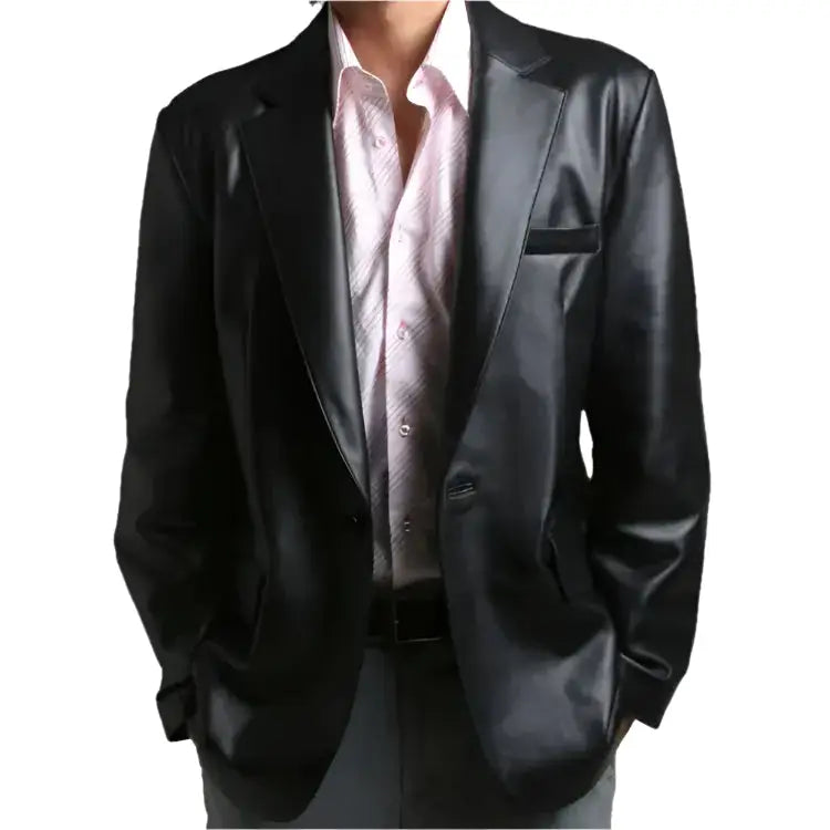 Mens Soft Lambskin Leather Blazer Coat-0