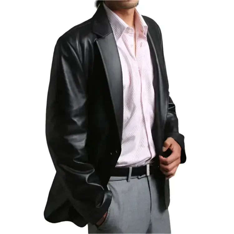 Mens Soft Lambskin Leather Blazer Coat-1