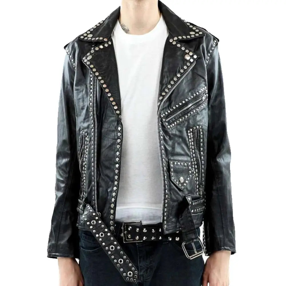 Men’s Studded Leather Jacket-0