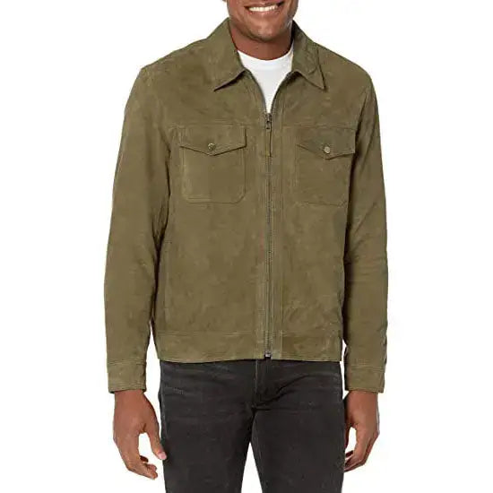 Mens Suede Trucker Jacket-0