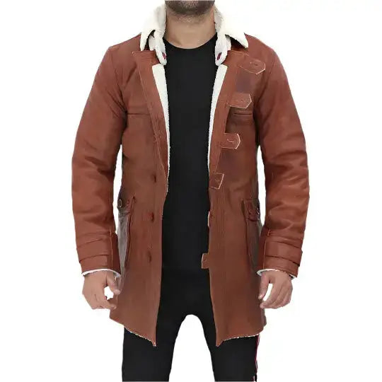 Mens Tan Bane Shearling Trench Coat-0