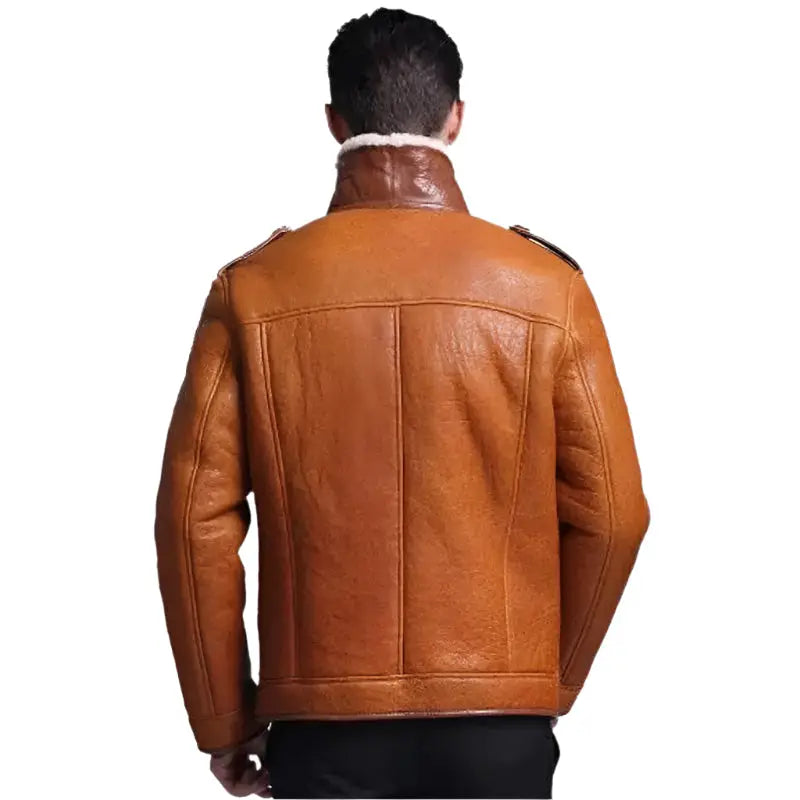 Men’s Tan Sheepskin Shearling Pilot Coat – Winter Style-1