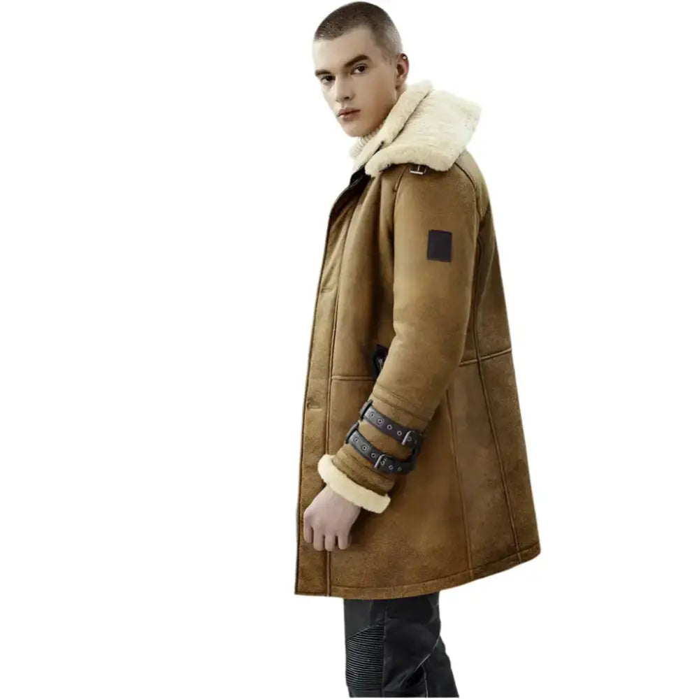 Men’s Vintage Brown Shearling Bomber Coat-3