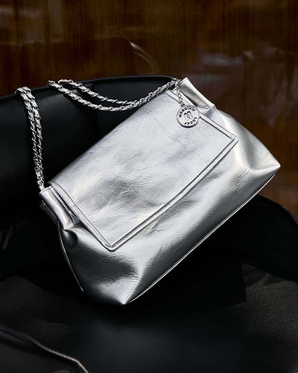Metallic Leather Chain Strapped Shoulder Bag-2