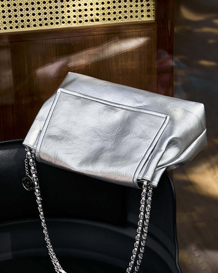 Metallic Leather Chain Strapped Shoulder Bag-3