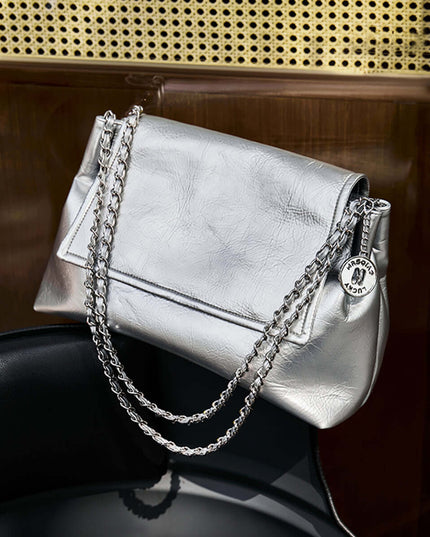 Metallic Leather Chain Strapped Shoulder Bag-4