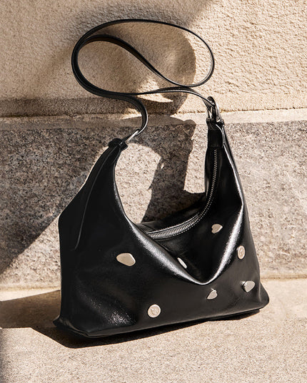 Metallic Studded Leather Underarm Bag-4