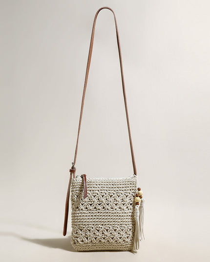 Mini White Boho Chic Leather Strap Shoulder Bag-0