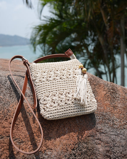 Mini White Boho Chic Leather Strap Shoulder Bag-3