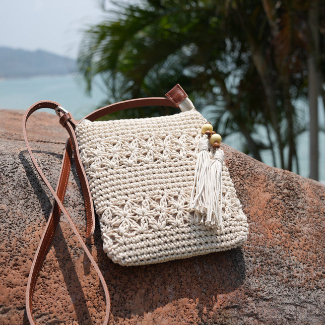 Mini White Boho Chic Leather Strap Shoulder Bag-3