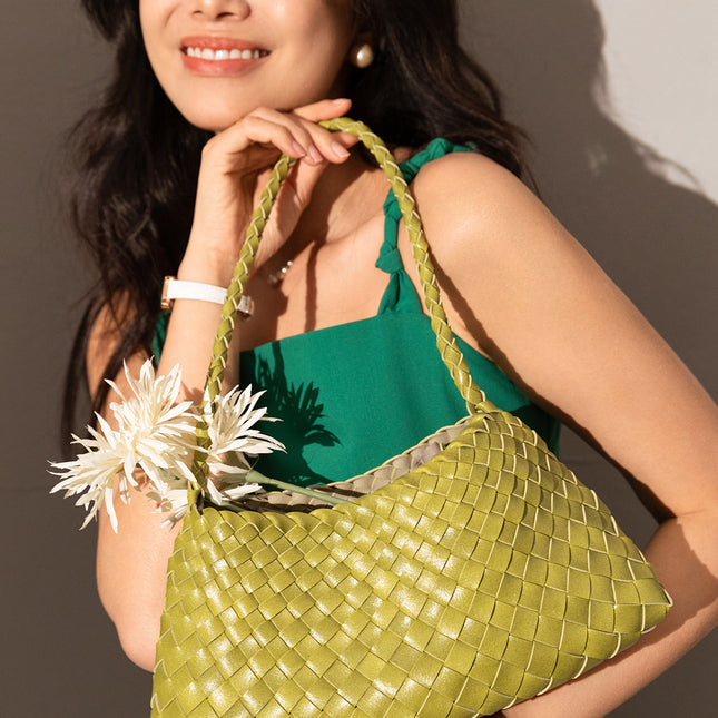 Mini Woven Trapezoid Drawstring Shoulder Bag-4