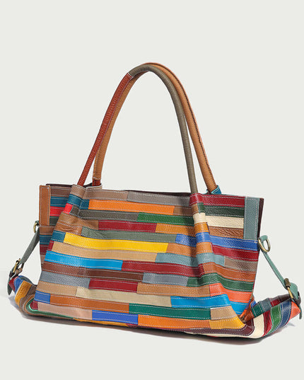 Multicolor Brick Large Leather Tote Bag-2