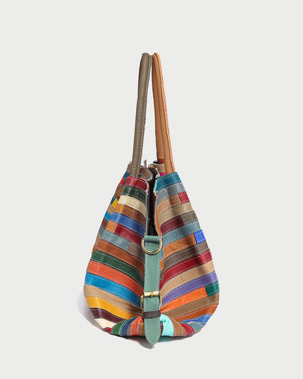 Multicolor Brick Large Leather Tote Bag-3
