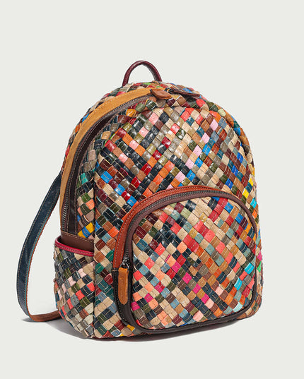 Multicolor Woven Leather School Backpack-1