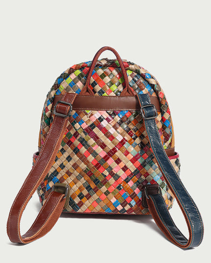 Multicolor Woven Leather School Backpack-3