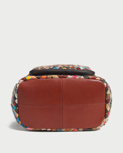 Multicolor Woven Leather School Backpack-4